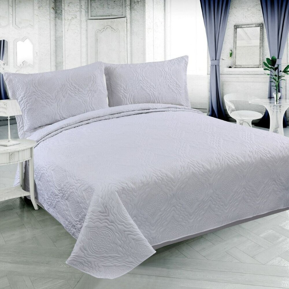Solid Embossed Pinsonic Coverlet Bedspread Soft 3 Piece Summer Quilt Set